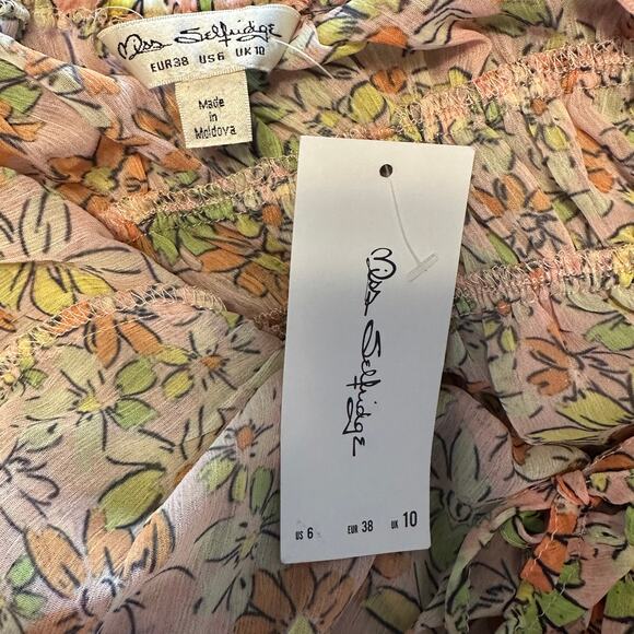 Miss Selfridge NEW Floral Milkmaid Top Womens Size 6 Pink Cropped Peplum ASOS - Picture 8 of 11